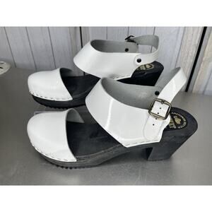 Swedish Clogs Expert Anatomisk Botten Patent White Leather Black Heels 40 US 9.5